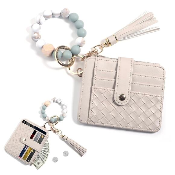 Wristlet Keychain Bracelet Pocket Wallet Credit Card Holder Purse Tassel S21 - Picture 1 of 8
